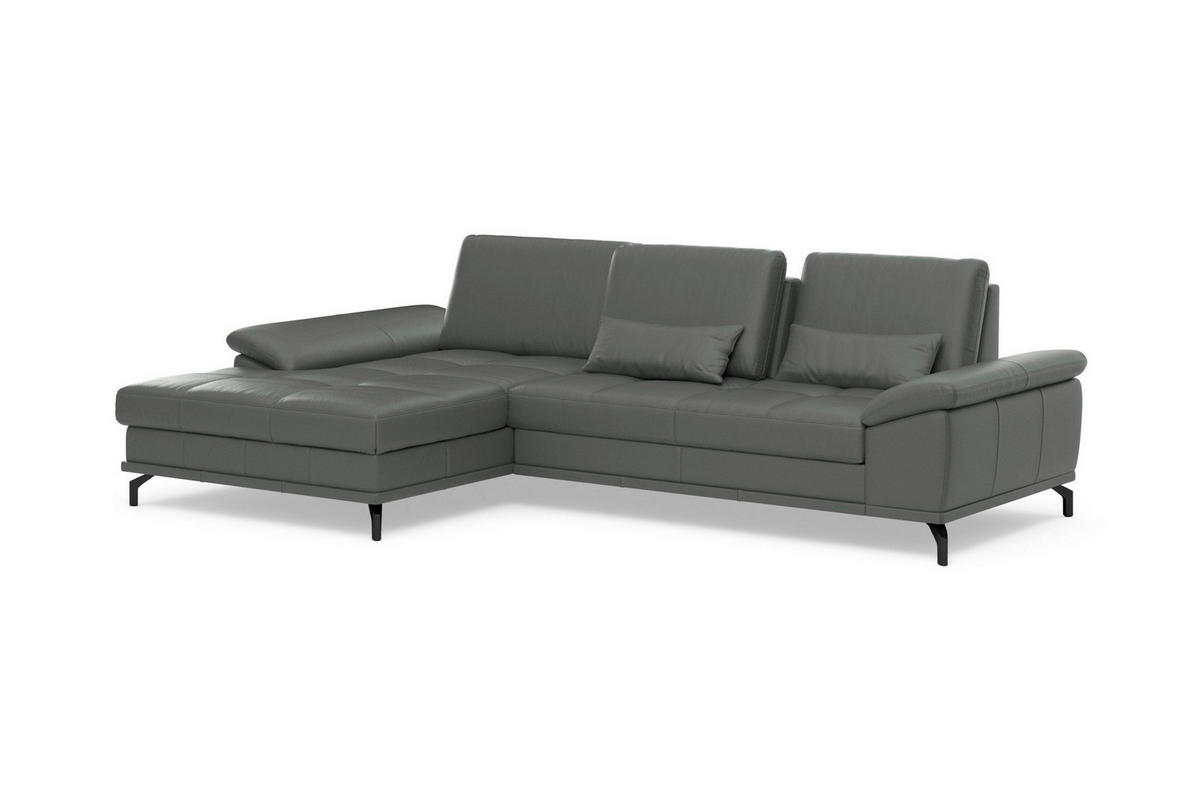 ROHOVÁ SEDAČKA, koža, antracitová - čierna/antracitová, Basics, kov/koža (176/301cm) - Sit & More