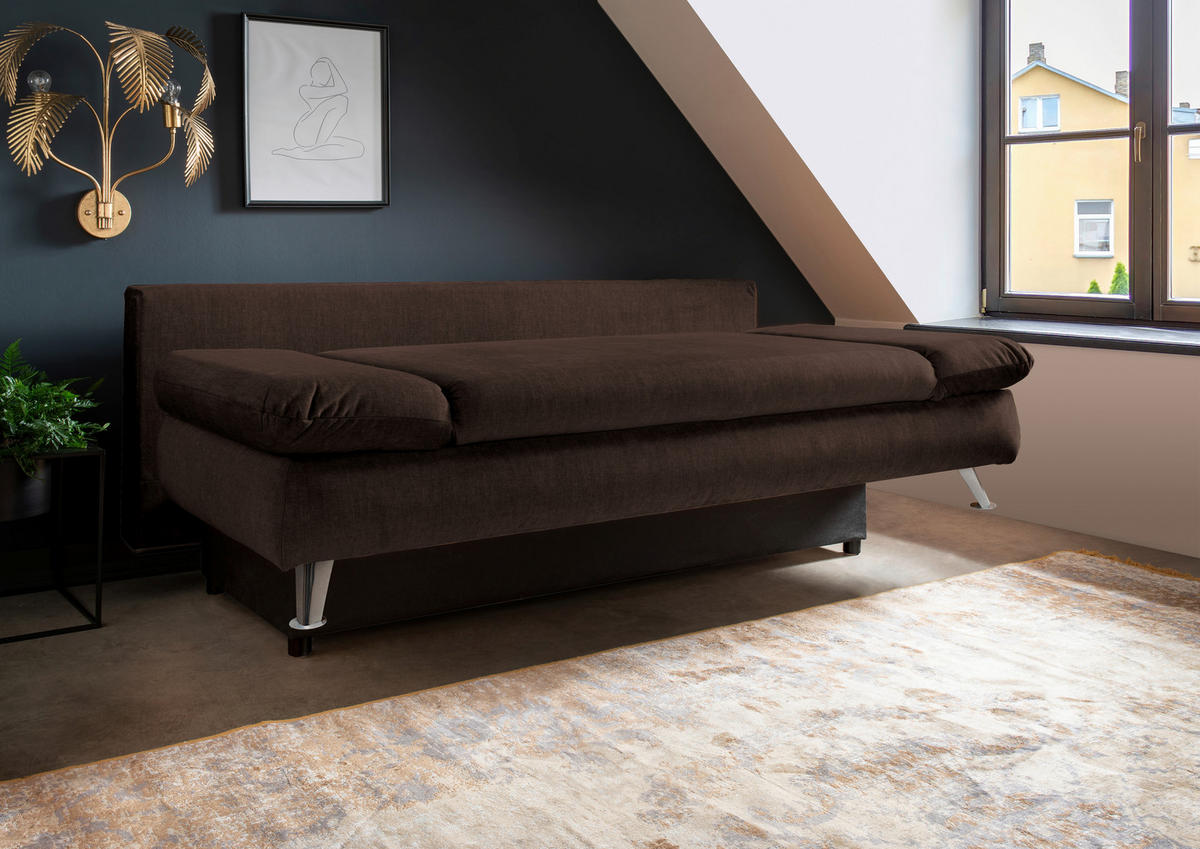 SCHLAFSOFA in Webstoff Dunkelbraun  - Chromfarben/Dunkelbraun, Modern, Textil/Metall (208/86/95cm) - Livetastic