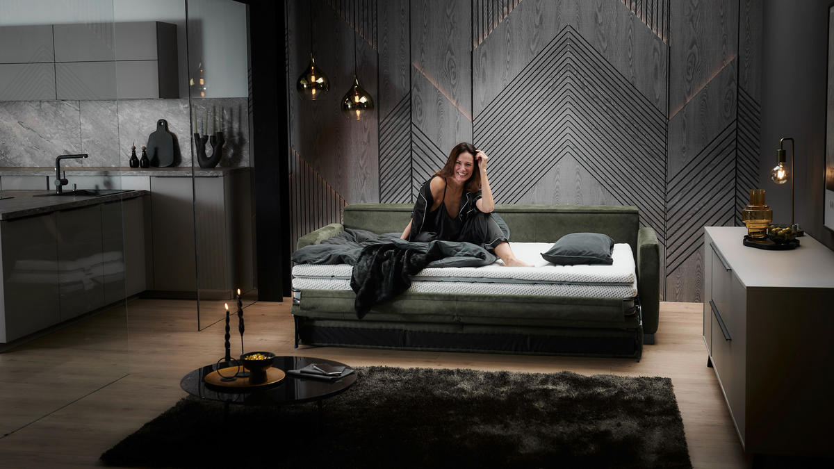 SCHLAFSOFA in Textil Dunkelgrün  - Dunkelgrün/Schwarz, Konventionell, Textil/Metall (232/77/116cm) - Dieter Knoll