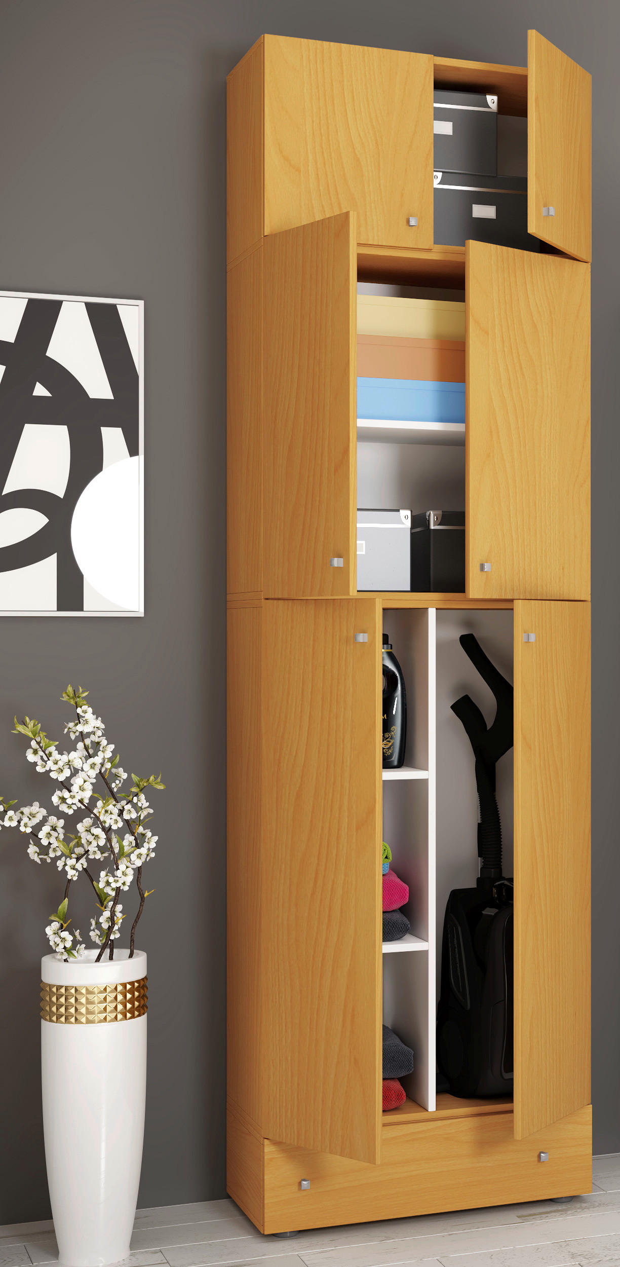 MEHRZWECKSCHRANK 70/240/39 cm  - Buchefarben/Schwarz, Modern, Holzwerkstoff/Kunststoff (70/240/39cm) - MID.YOU