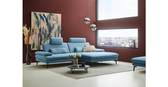 ECKSOFA  in Chenille, Flachgewebe Blau  284/180 cm  - Blau/Schwarz, Design, Textil/Metall (284/180cm) - Dieter Knoll