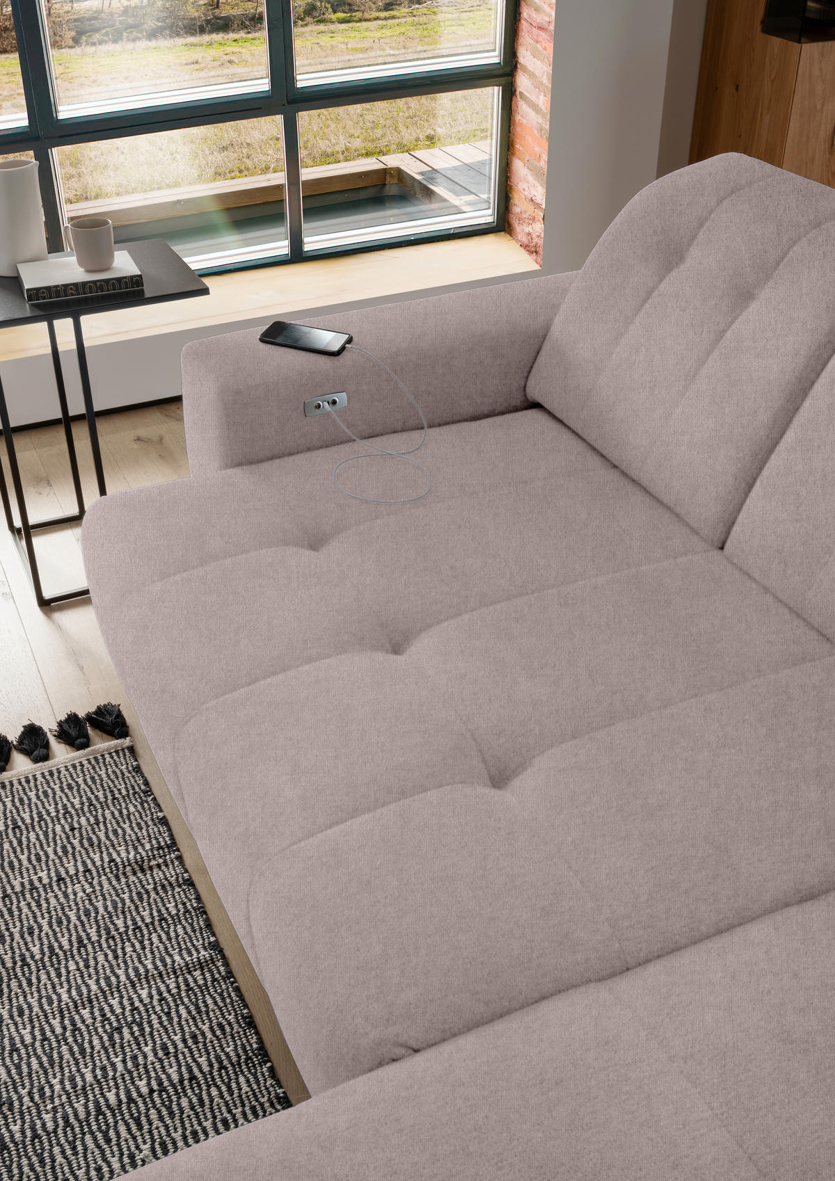 ECKSOFA in Mikrofaser Taupe  - Taupe/Schwarz, Modern, Textil/Metall (261/200cm) - Livetastic