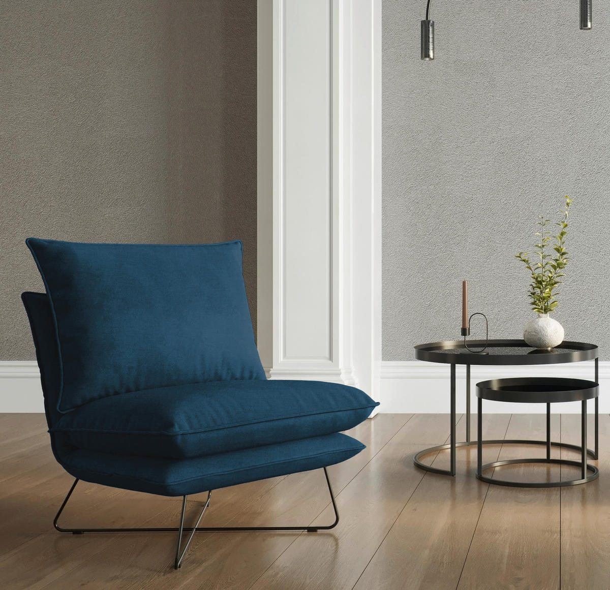 SESSEL in Velours Blau  - Blau/Schwarz, Design, Textil/Metall (72/84/90cm) - Livetastic