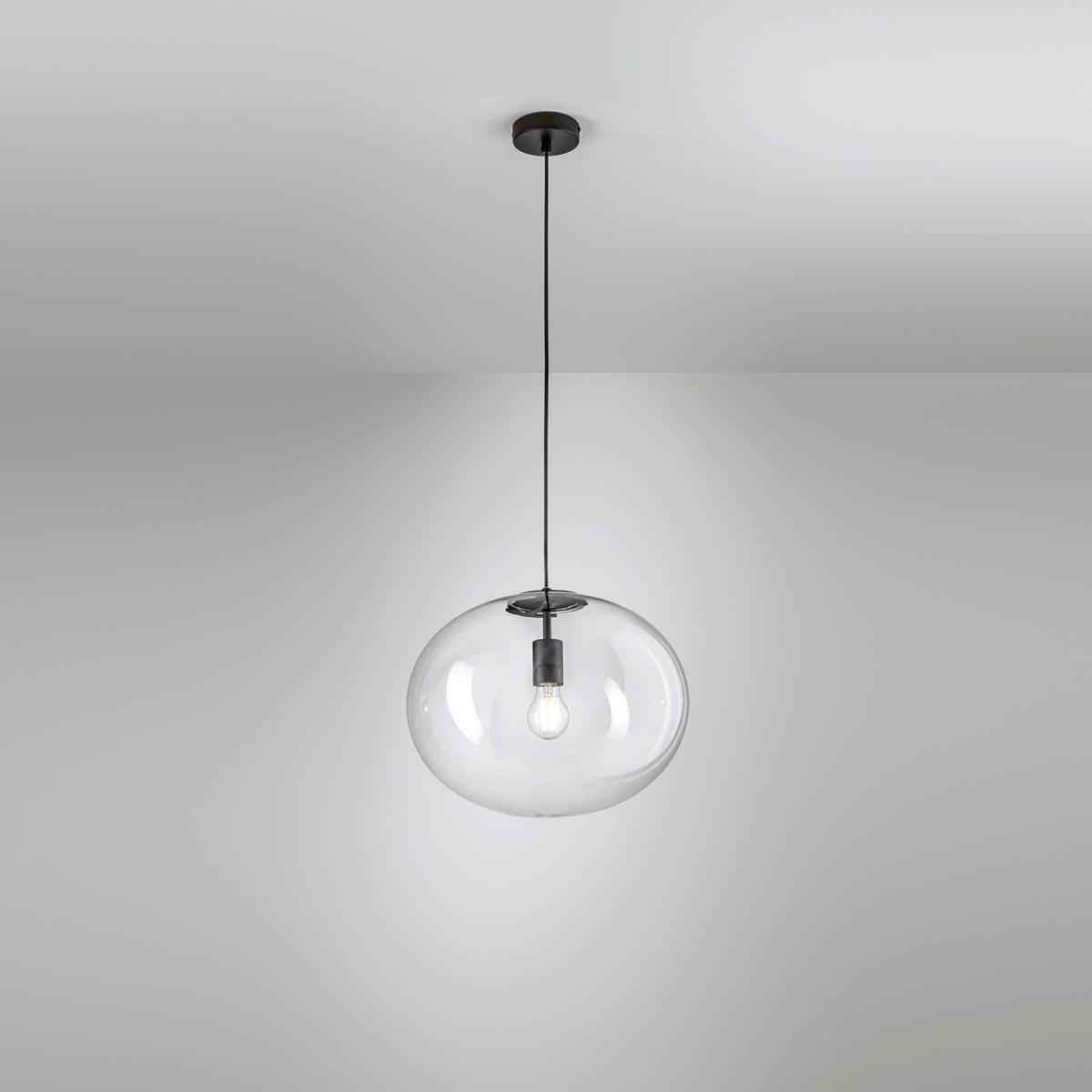 HÄNGELEUCHTE Luce Ambiente e Design 40/155 cm   - Transparent/Schwarz, KONVENTIONELL, Glas/Metall (40/155cm)