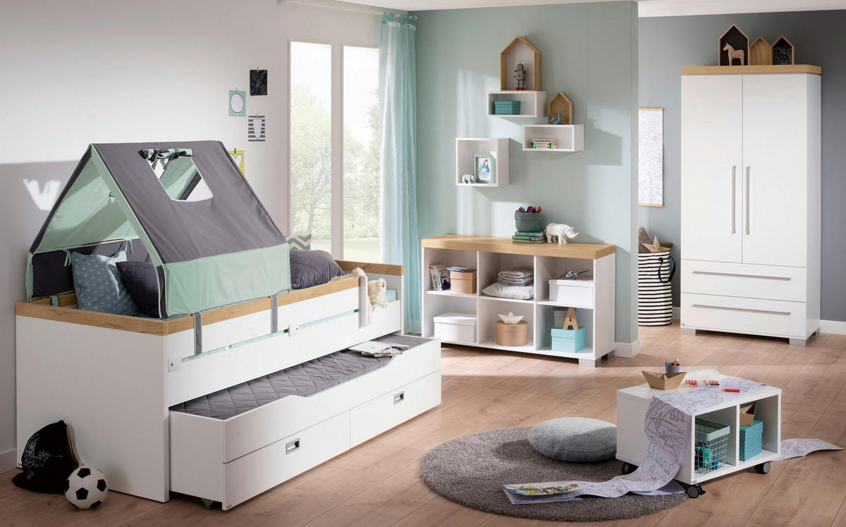 BABYKLEIDERSCHRANK Kira Eiche Nebraska/Kreideweiß Weiß, Eichefarben  - Eichefarben/Silberfarben, Basics, Holzwerkstoff/Metall (94,8 /193,1/55,6cm) - Paidi