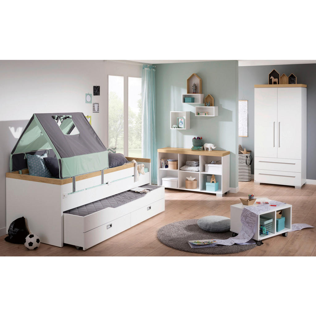 Thumbnail - Paidi Babykleiderschrank Kira Eiche Nebraska/Kreideweiß, Weiß, Eiche, Metall, 94.8x193.1x55.6 cm, Blauer Engel, Goldenes...