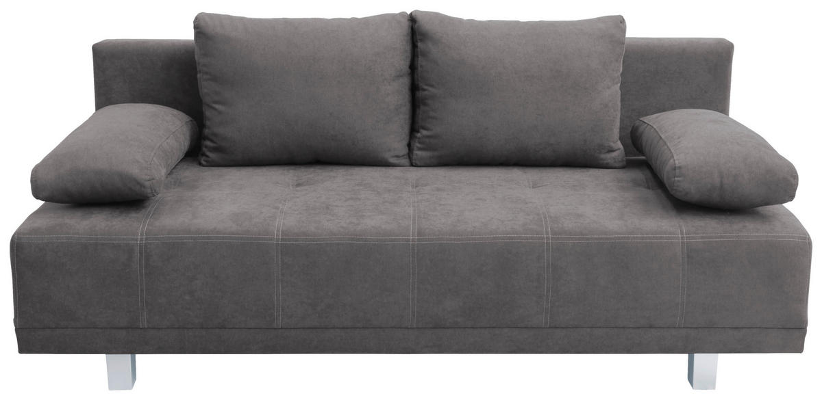 SCHLAFSOFA in Samt Graubraun  - Chromfarben/Graubraun, Design, Kunststoff/Textil (194/77/89cm) - MID.YOU
