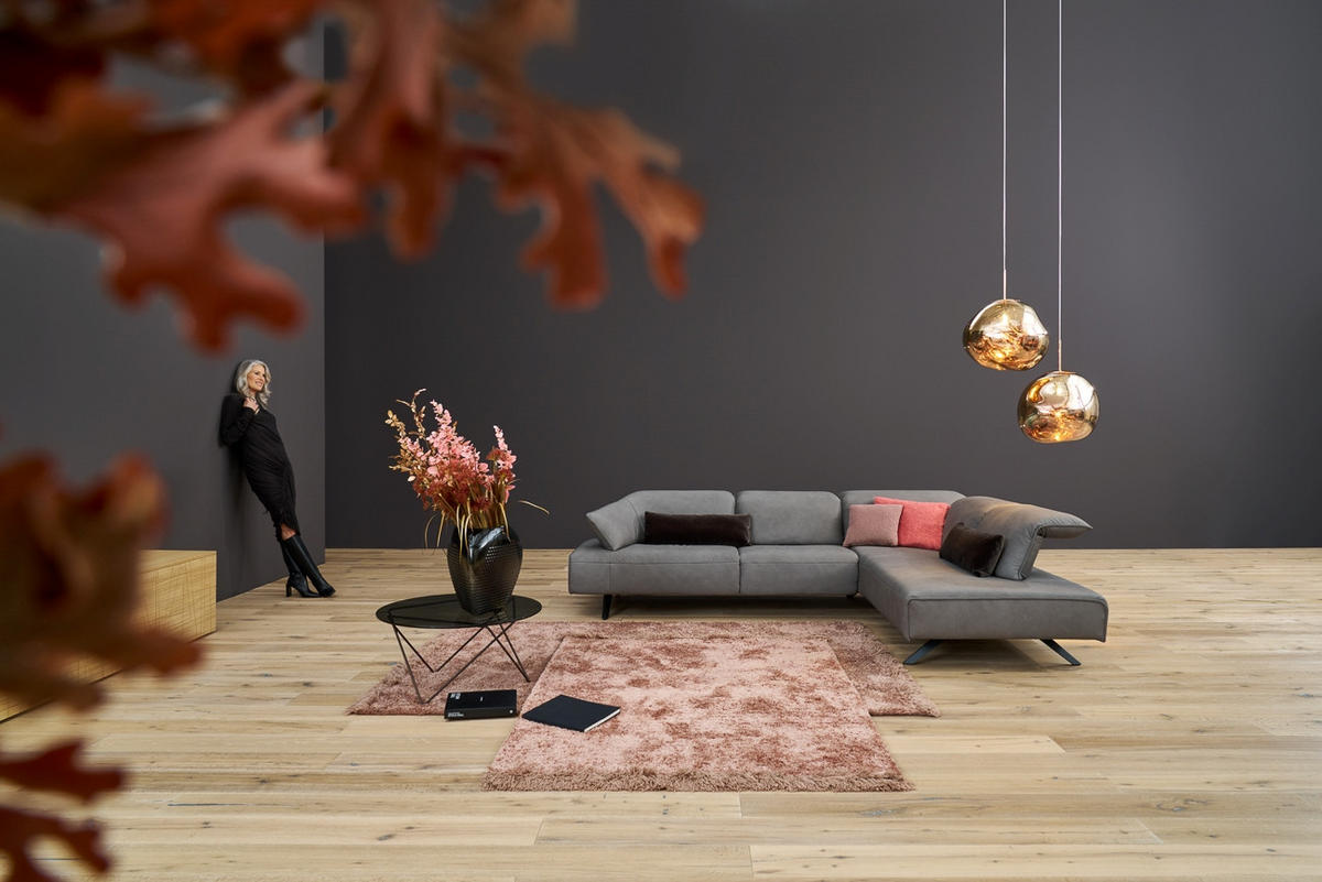 SEDEŽNA GARNITURA, pravo usnje siva  - barve nerjavečega jekla/siva, Design, kovina/usnje (183/230cm) - Himolla