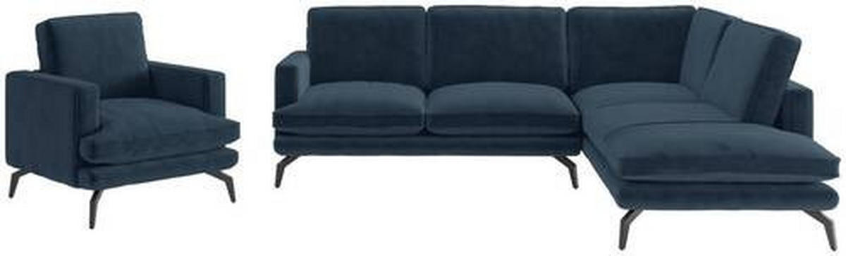 SITZGARNITUR Flachgewebe Dunkelblau  - Schwarz/Dunkelblau, Design, Textil/Metall (250/202cm) - Livetastic