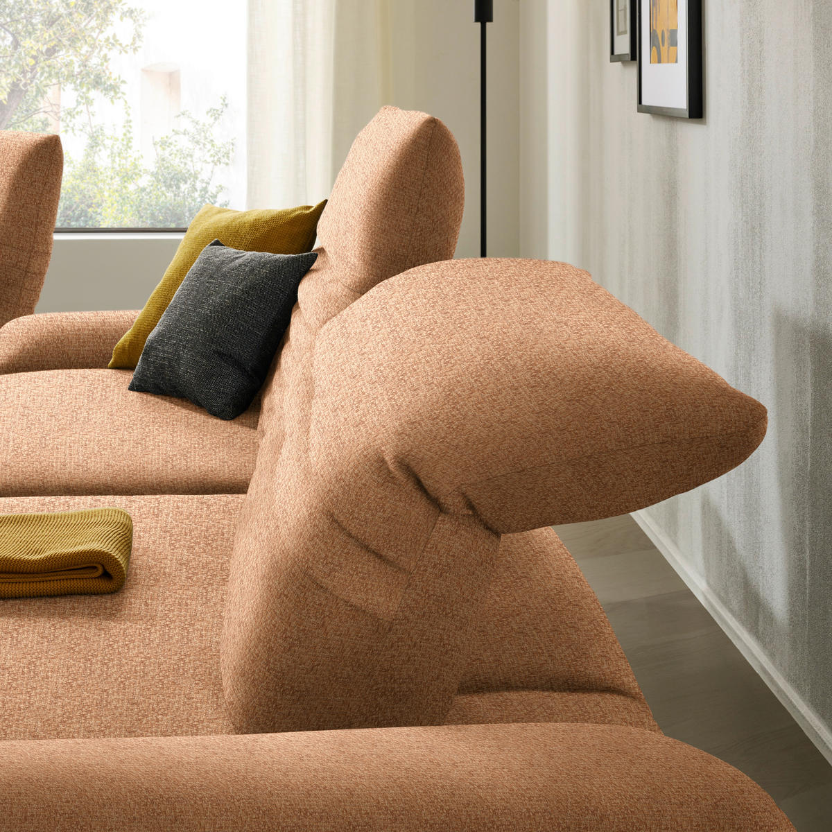 ECKSOFA in Chenille Aprikose  280/170-195 cm  - Aprikose/Schwarz, Design, Textil/Metall (280/170-195cm) - Dieter Knoll