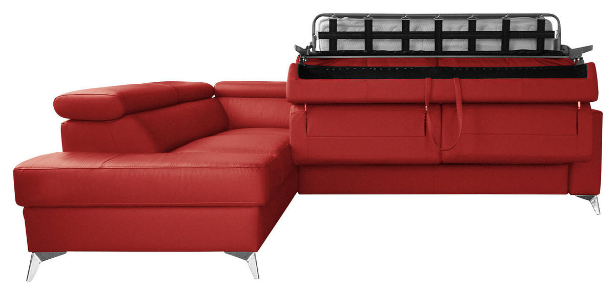 ECKSOFA MONDO Rot Echtleder Lederlook  - Chromfarben/Rot, Design, Leder/Textil (208/286cm) - Livetastic