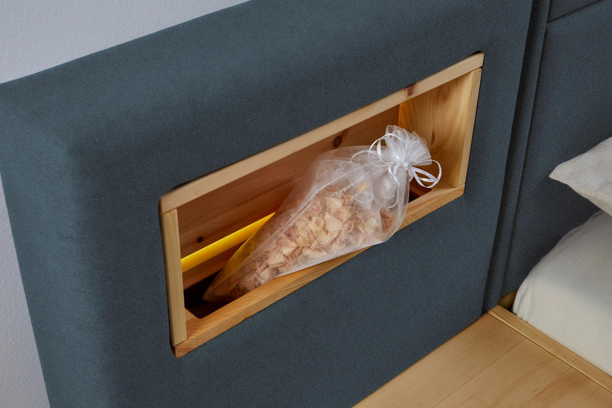 BETT 200/200 cm  in Zirbelkieferfarben, Dunkelgrün  - Dunkelgrün/Zirbelkieferfarben, Natur, Holz/Textil (200/200cm) - Valnatura