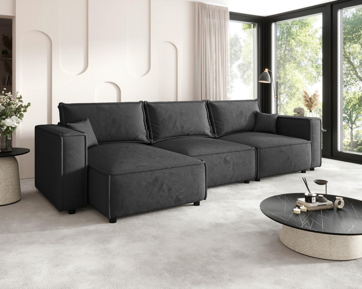 ECKSOFA Anthrazit Webstoff Zierkissen, Rückenkissen, Rücken echt  - Anthrazit/Schwarz, MODERN, Kunststoff/Textil (153/350cm) - Xora