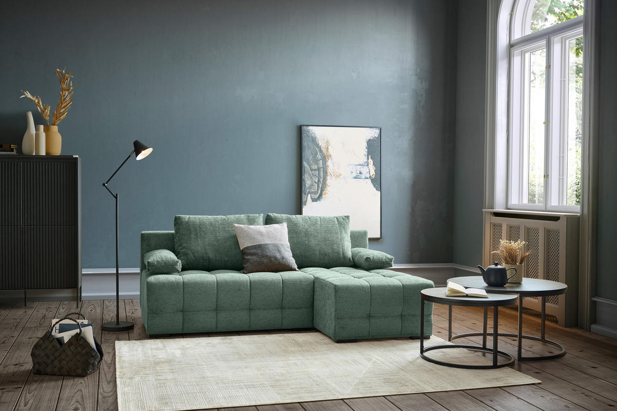 ECKSOFA Dunkelgrün Chenille  - Dunkelgrün/Schwarz, MODERN, Kunststoff/Textil (204/145cm) - home24