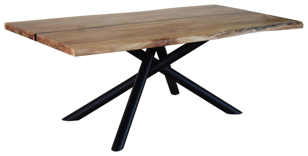 ESSTISCH in Metall, Holz 200/100/76 cm  - Schwarz/Akaziefarben, LIFESTYLE, Holz/Metall (200/100/76cm) - Landscape
