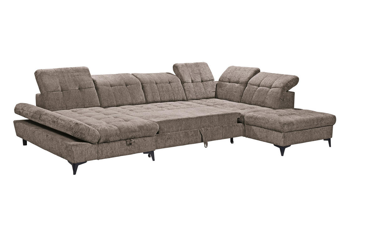 WOHNLANDSCHAFT MERCY Braun Mikrovelours  - Schwarz/Braun, MODERN, Kunststoff/Textil (169/348/245cm) - MID.YOU