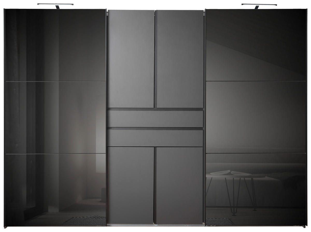 Șifonier, 300/216/65 cm, grafit, gri - grafit/negru, Design, sticlă/metal (300/216/65cm) - Stylife