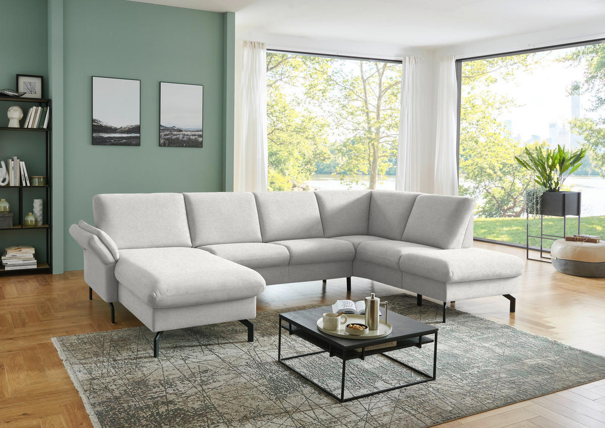 WOHNLANDSCHAFT  in Flachgewebe Alabasterfarben  - Alabasterfarben/Schwarz, KONVENTIONELL, Textil/Metall (170/307/190cm) - Beldomo Comfort