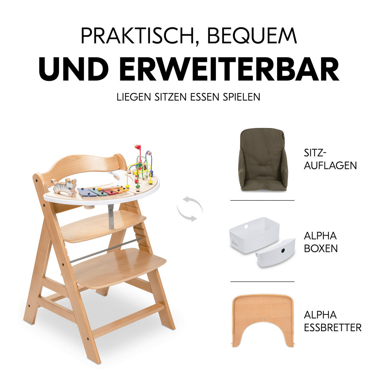 HOCHSTUHL-SET Apha Newborn Set Naturfarben, Hellgrau Nature Grey  - Hellgrau/Naturfarben, Basics, Holz/Textil (65/93,5/49cm) - Hauck