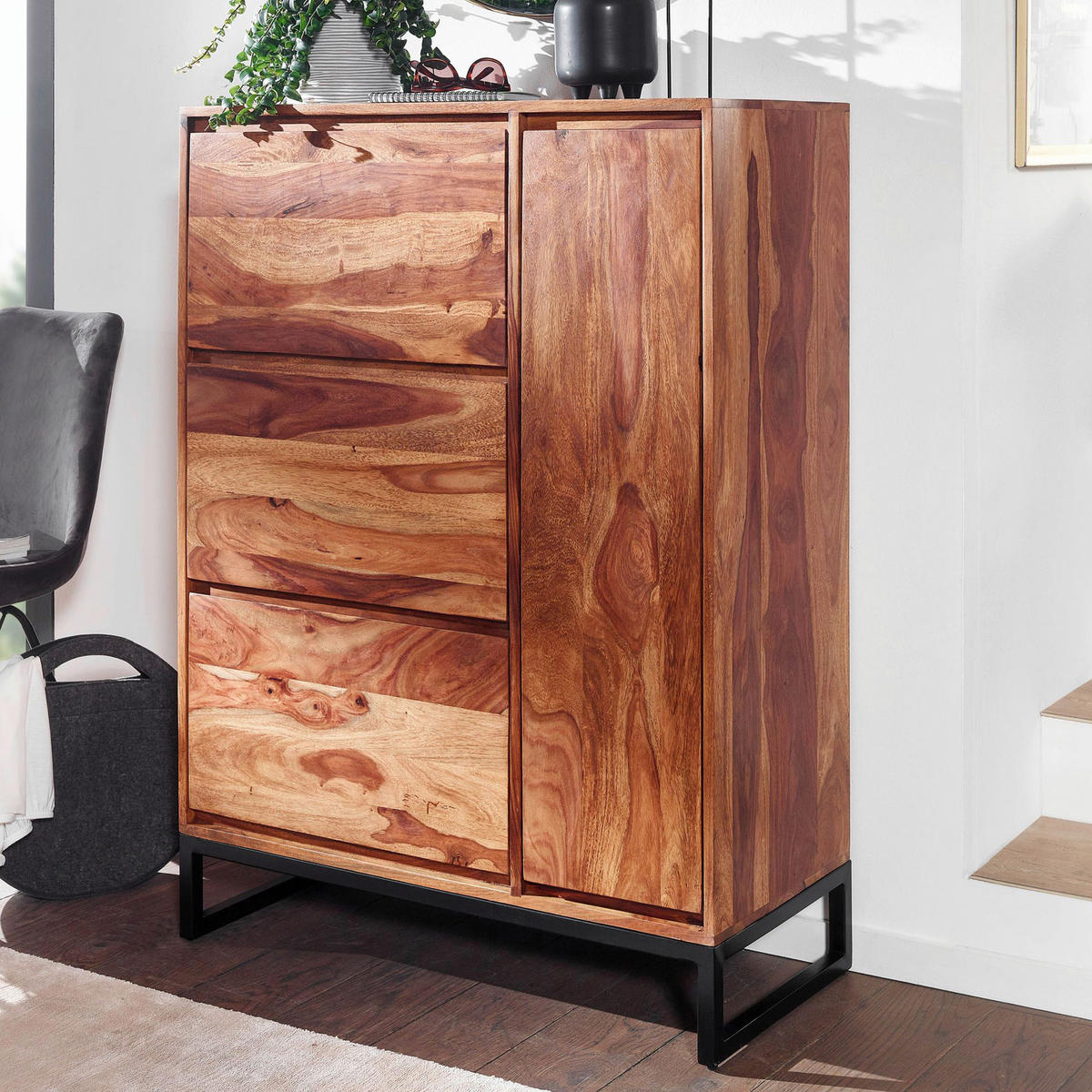SIDEBOARD  in 88/120/40 cm  - Sheeshamfarben/Schwarz, Design, Holz/Metall (88/120/40cm) - MID.YOU