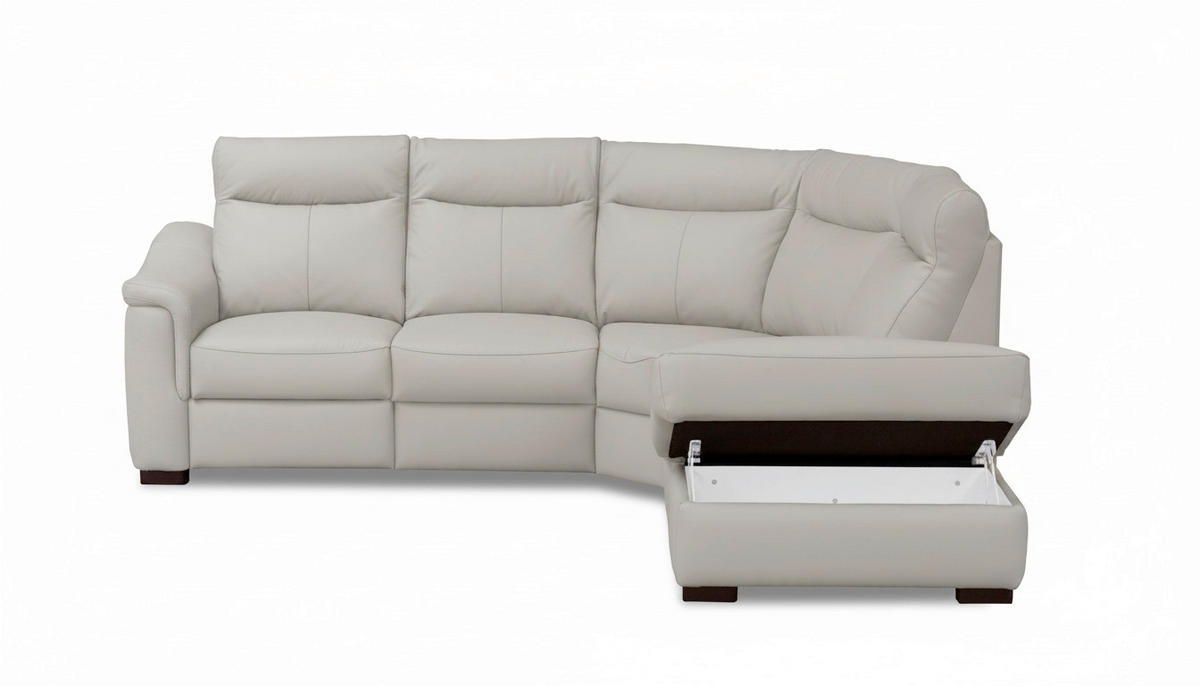 ECKSOFA Echtleder Platinfarben  - Platinfarben/Wengefarben, Design, Leder/Holz (260/229cm) - Livetastic