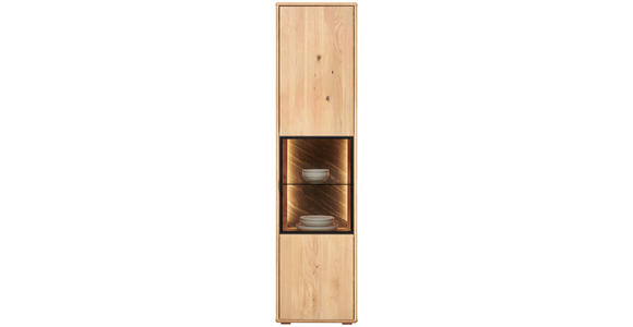 VITRINE in furniert, massiv Eiche Eiche Bianco - Eiche Bianco/Schwarz, Natur, Glas/Holz (50,1/197,6/42cm) - Linea Natura