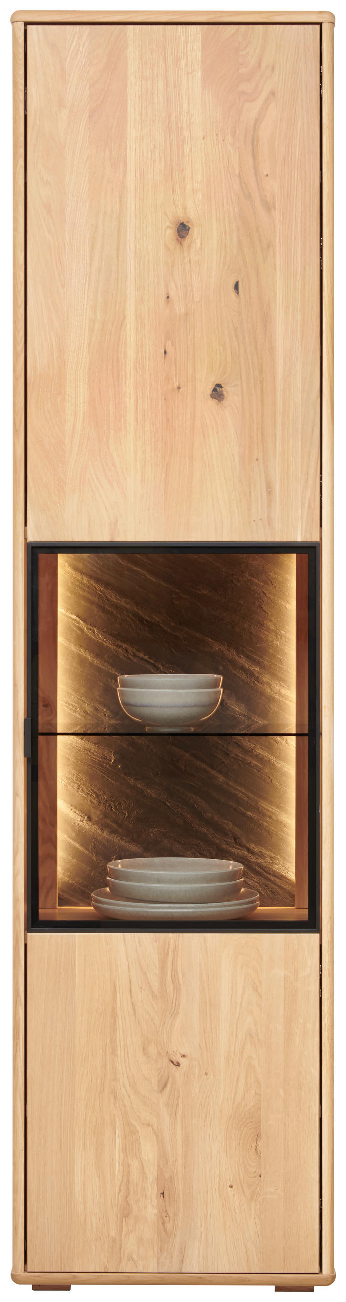 VITRINE Eiche Bianco  50,1/197,6/42 cm  - Eiche Bianco/Schwarz, Natur, Glas/Holz (50,1/197,6/42cm) - Linea Natura