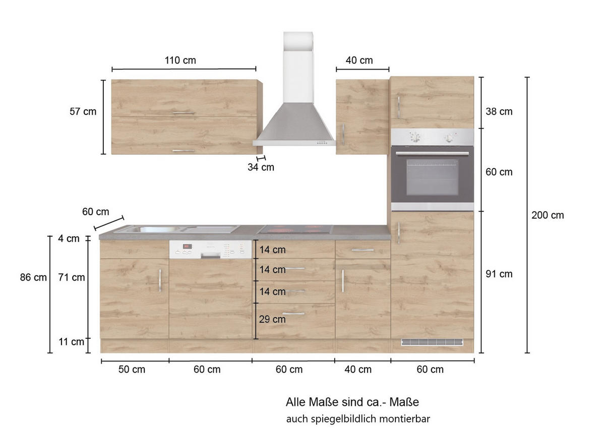 KÜCHENBLOCK 270 cm   in Schieferfarben, Eiche Wotan  - Chromfarben/Schieferfarben, Modern, Holzwerkstoff/Metall (270cm) - Held