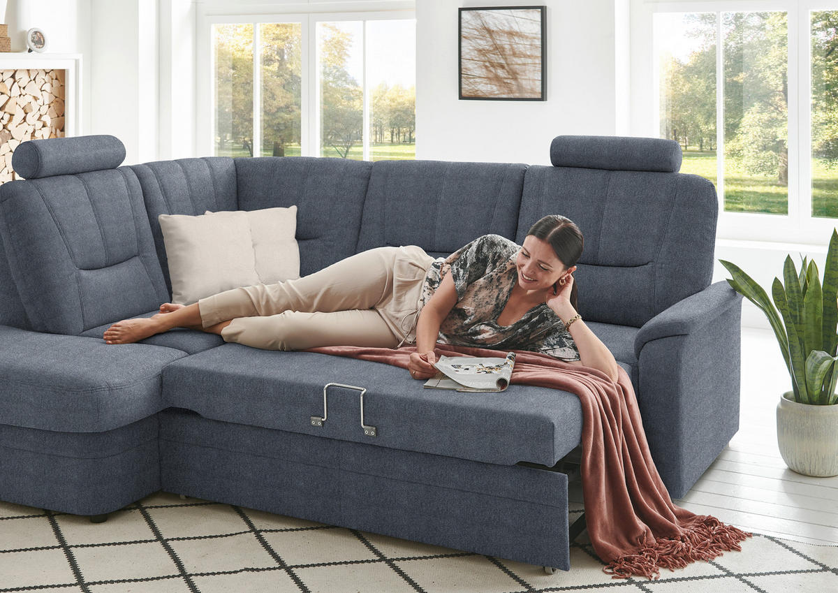 ECKSOFA Chenille Blaugrau  - Blaugrau/Schwarz, Konventionell, Kunststoff/Textil (185/235cm) - Beldomo Comfort