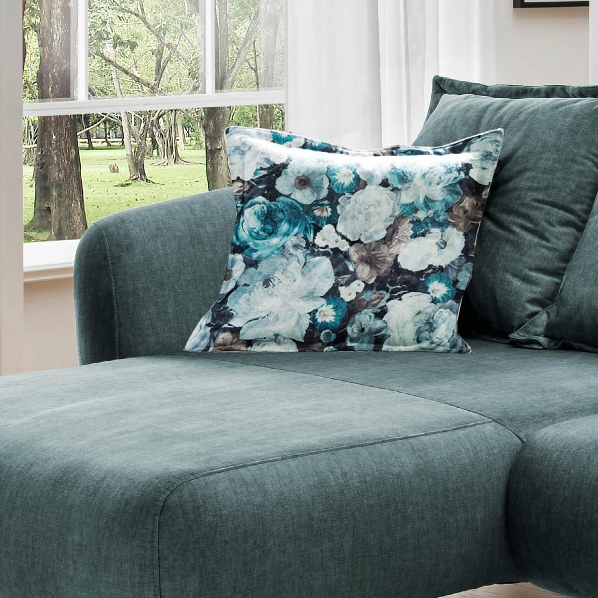 ECKSOFA in Velours Blau, Multicolor  - Blau/Buchefarben, Modern, Holz/Textil (277/162cm) - Livetastic