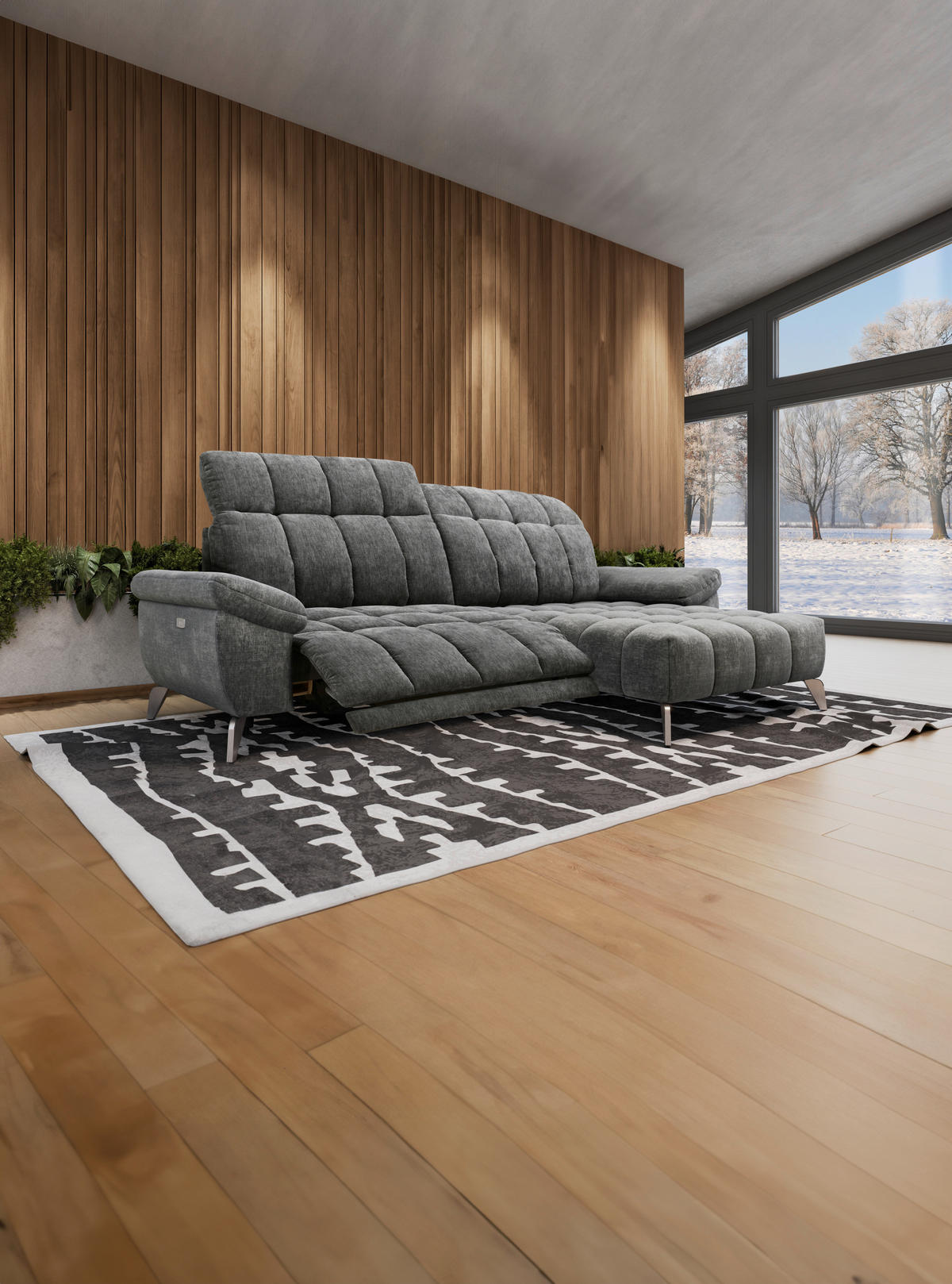 ECKSOFA inkl. Funktionen Dunkelgrau Chenille  - Edelstahlfarben/Dunkelgrau, Design, Textil/Metall (266/105-178cm) - Xora