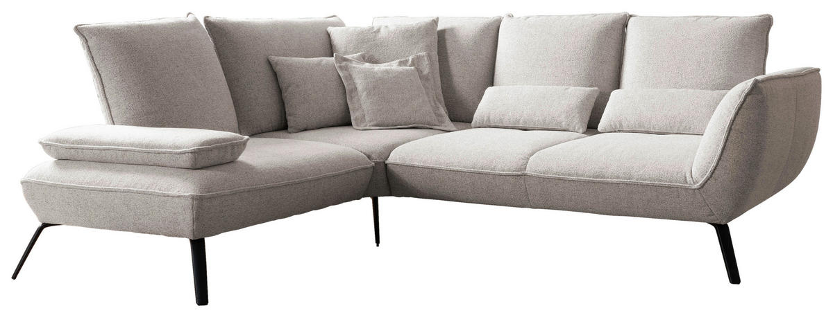 ECKSOFA Beige Flachgewebe, Struktur Armlehnenkissen  - Beige/Schwarz, Design, Textil/Metall (233/259cm) - Moderano