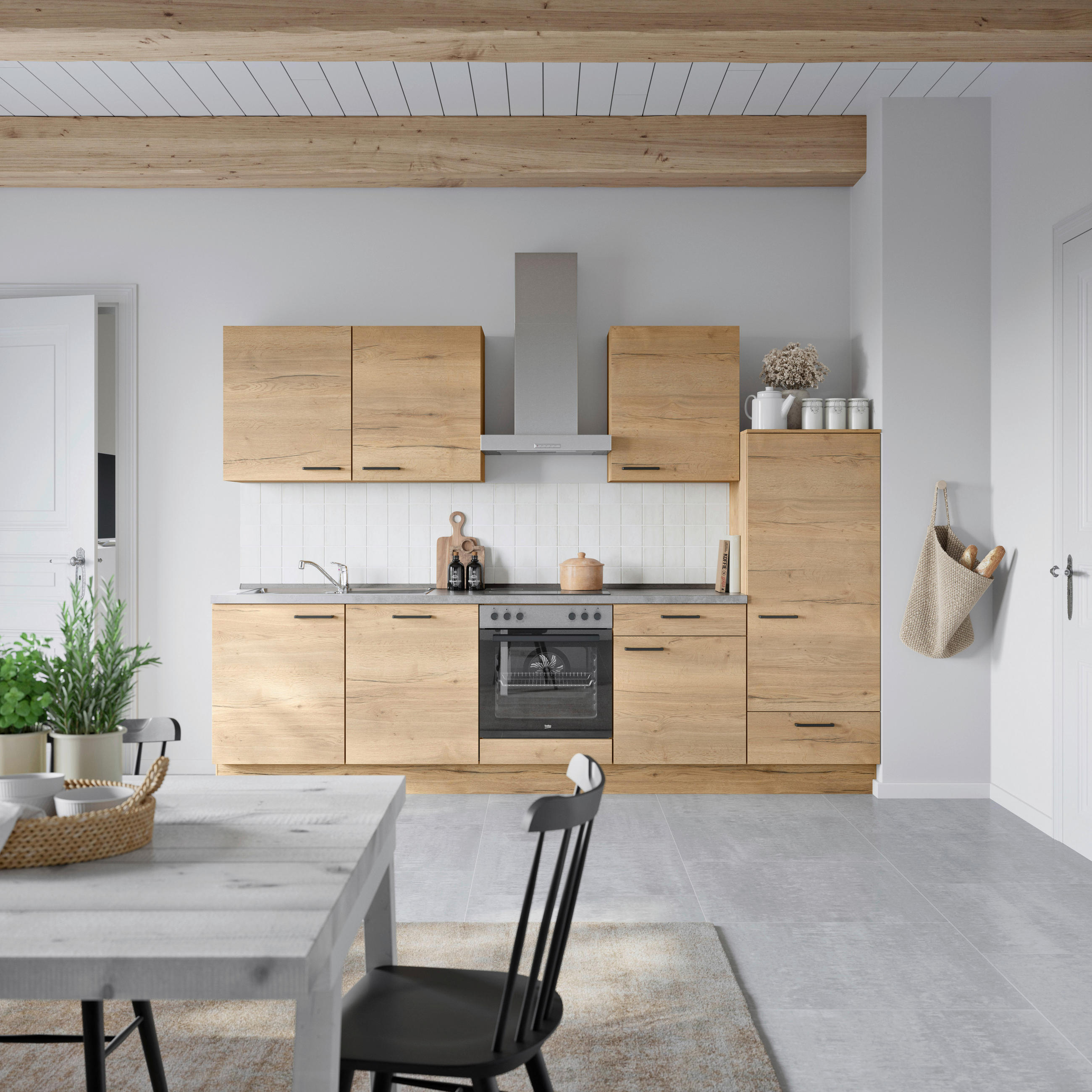 KÜCHENBLOCK 300 cm   in Eichefarben, Schieferfarben  - Schieferfarben/Eichefarben, MODERN, Holzwerkstoff/Metall (300cm) - Nobilia