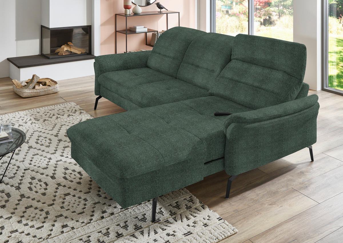 ECKSOFA in Flachgewebe Dunkelgrün  - Dunkelgrün/Schwarz, Konventionell, Textil/Metall (260/181cm) - Beldomo Speed