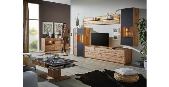 WOHNWAND in Anthrazit, Buchefarben - Anthrazit/Buchefarben, Natur, Glas/Holz (366/208/49cm) - Valnatura