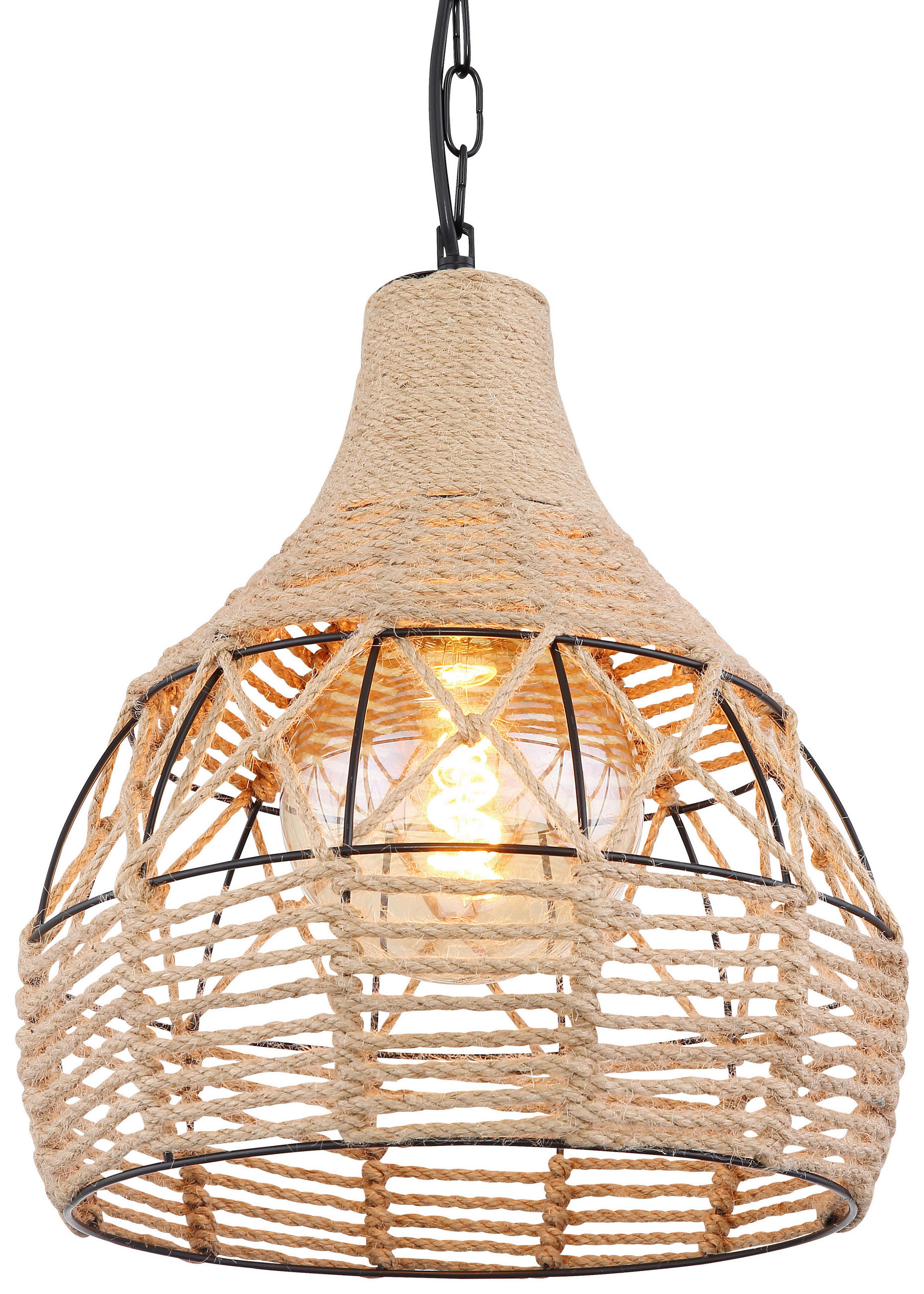 HÄNGELEUCHTE 30/135 cm    - Schwarz/Braun, Basics, Naturmaterialien/Metall (30/135cm) - Globo