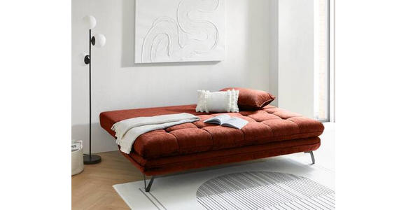 SCHLAFSOFA in Samt Terracotta  - Terracotta/Schwarz, Design, Textil/Metall (205/79-96/85cm) - Novel