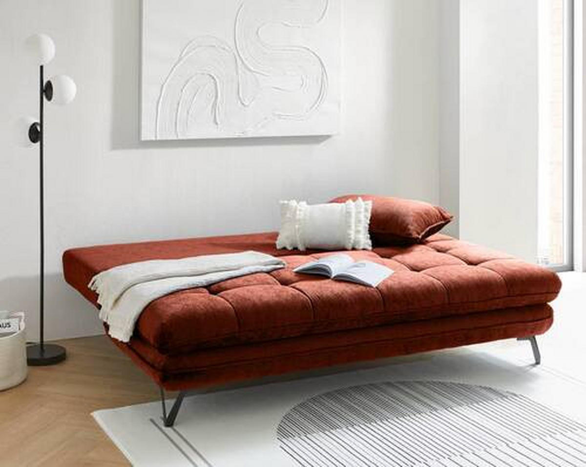 SCHLAFSOFA in Textil Terracotta  - Terracotta/Schwarz, Design, Textil/Metall (205/79-96/85cm) - Novel