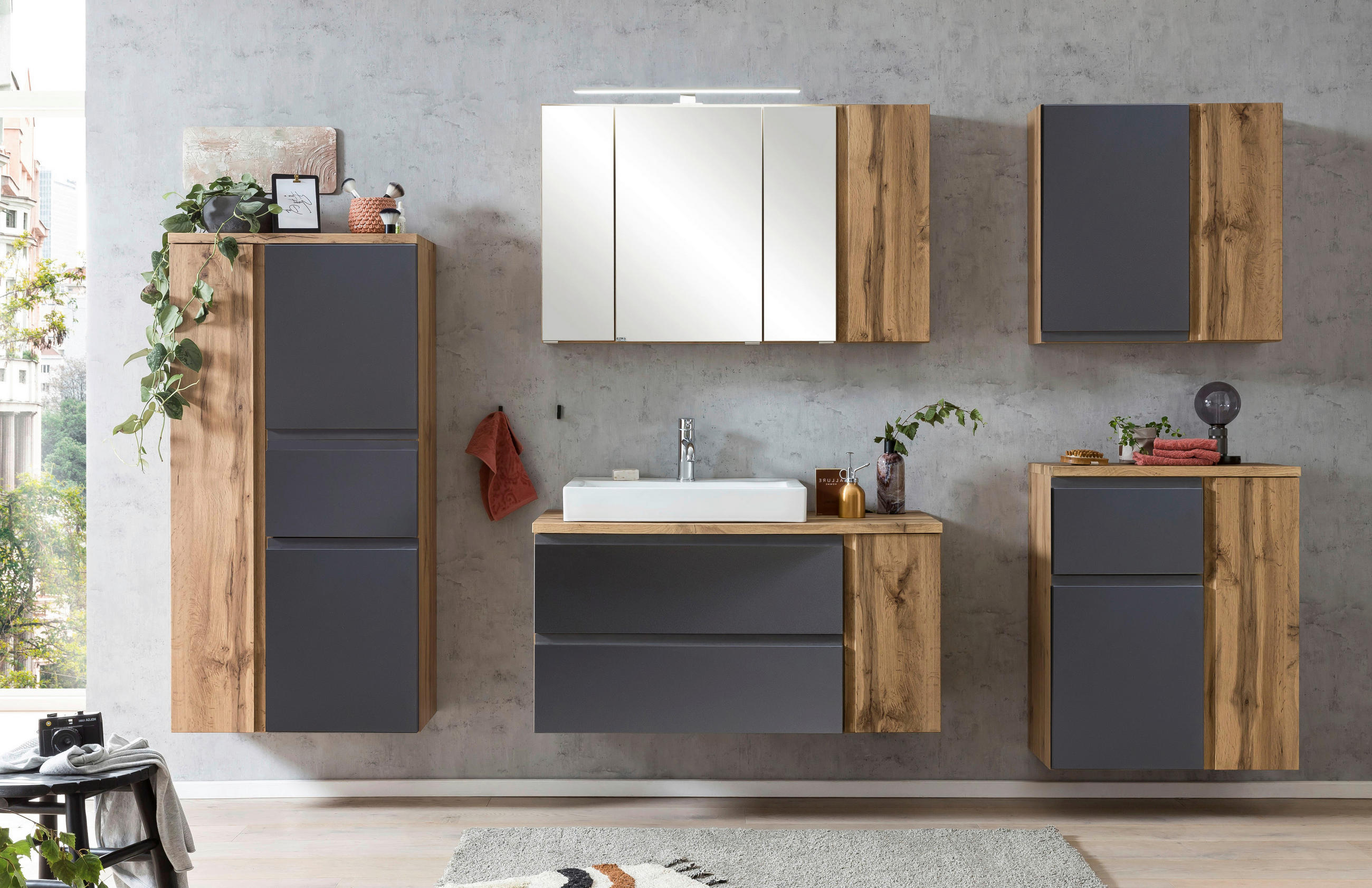 MIDISCHRANK 65/130/35 cm  - Eiche Wotan/Silberfarben, MODERN, Holzwerkstoff/Kunststoff (65/130/35cm) - Held