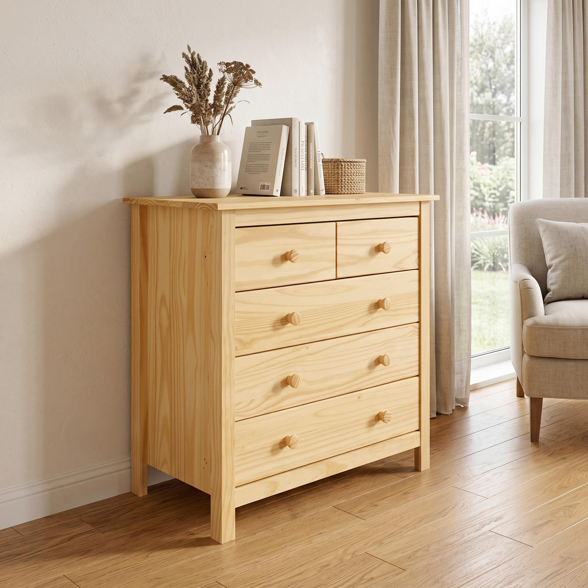 KOMMODE , 79/80/40 cm, 5 Schublade(n)  - Naturfarben, Design, Holz (79/80/40cm) - MID.YOU