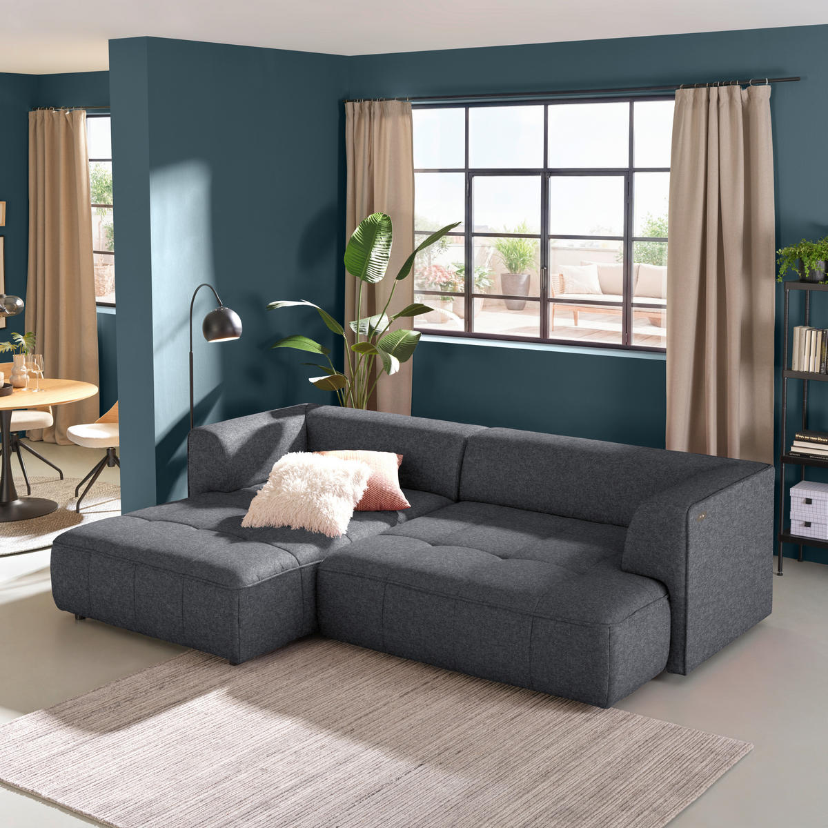 ECKSOFA Webstoff Anthrazit  - Anthrazit/Schwarz, Design, Kunststoff/Textil (188/288cm) - Welnova