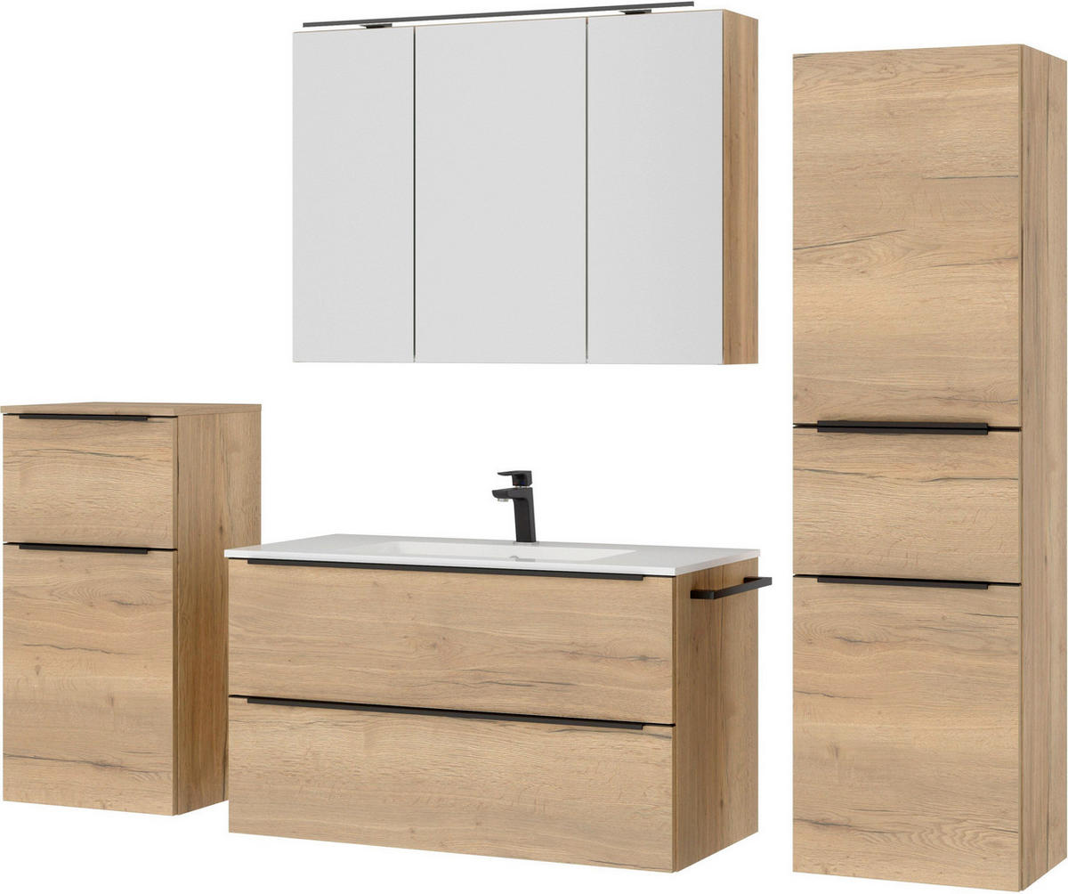 BADEZIMMER 5-teilig  in 191 cm  - Eichefarben/Schwarz, MODERN, Holzwerkstoff/Stein (191cm) - Nobilia