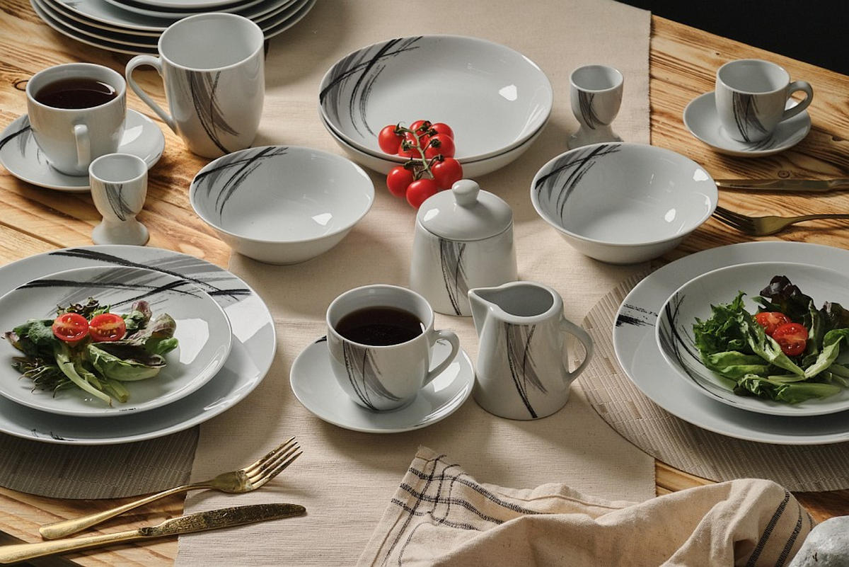 KOMPLETT SERVIS Roma 62 delar  - vit/grå, Basics, keramik - Novel