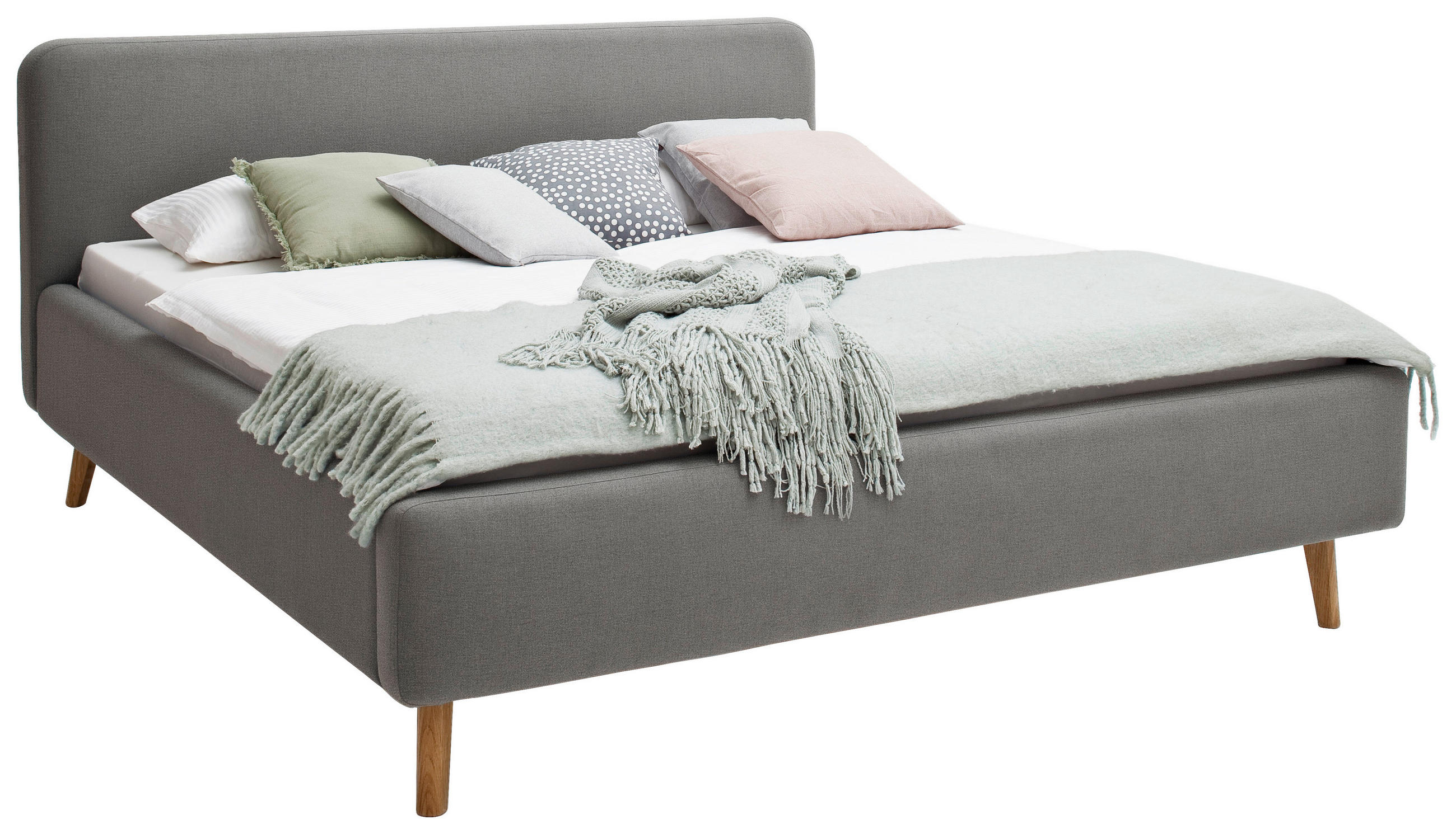 POLSTERBETT 160/200 cm  in Hellgrau  - Eichefarben/Hellgrau, Design, Holz/Textil (160/200cm) - Livetastic