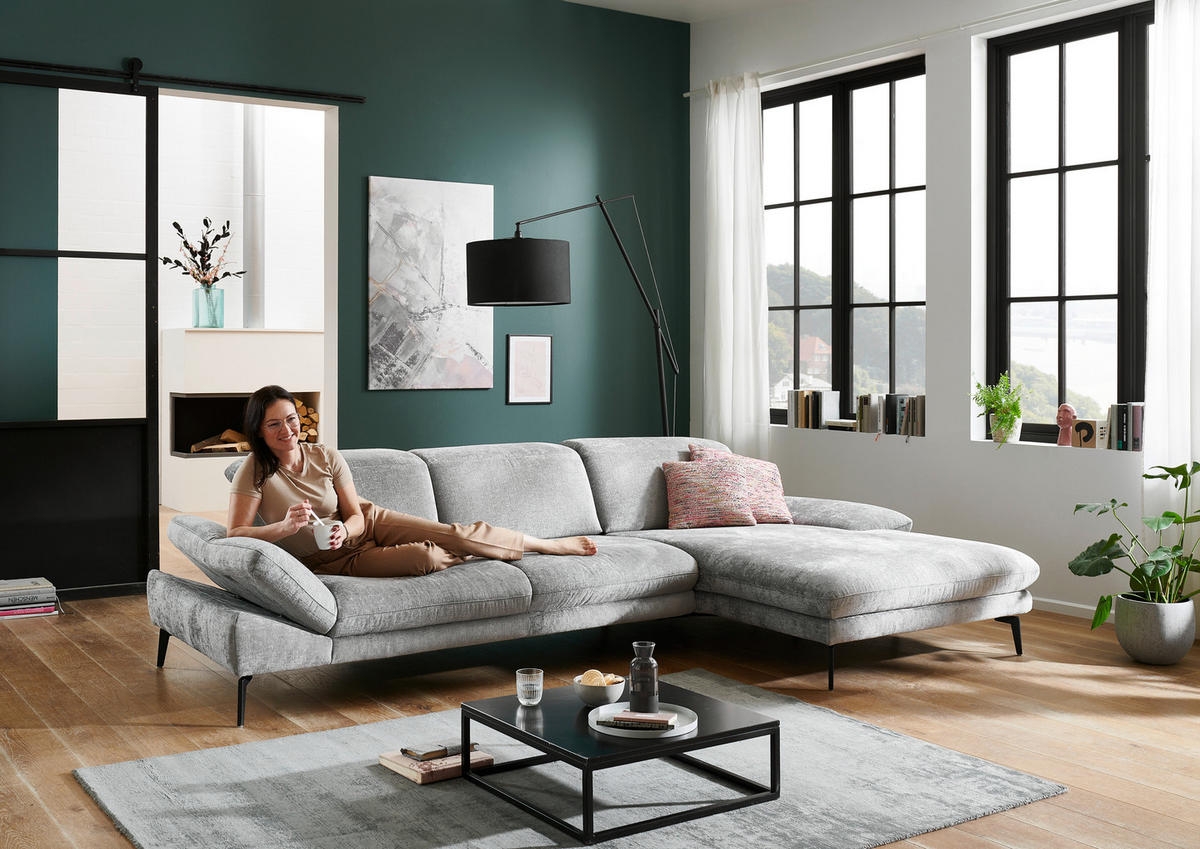 ECKSOFA in Chenille Grau  - Schwarz/Grau, Design, Textil/Metall (188/319cm) - Beldomo System