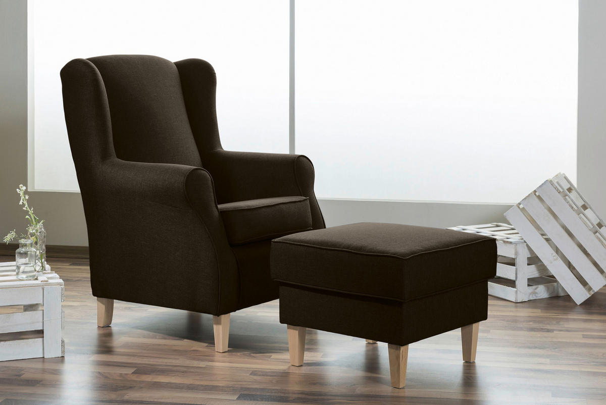 OHRENSESSEL in Flachgewebe Braun  - Buchefarben/Braun, Design, Holz/Textil (77/103/86cm) - Max Winzer
