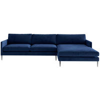 ECKSOFA 277/154/154 cm Justin in Samt, Velours Blau  277/154/154 cm  - Blau, Design, Textil/Metall (277/154/154cm) - Livetastic
