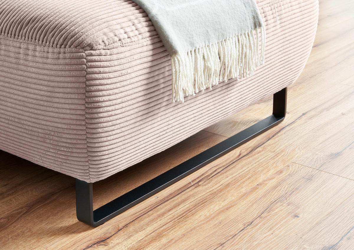 ECKSOFA in Cord Rosa  - Schwarz/Rosa, Konventionell, Textil/Metall (266/180cm) - Hom`in