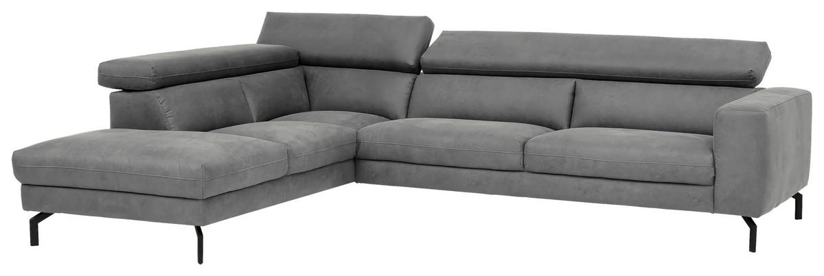 ECKSOFA CALIFORNIA Grau Mikrofaser  - Schwarz/Grau, MODERN, Textil/Metall (233/305cm) - Trendmanufaktur