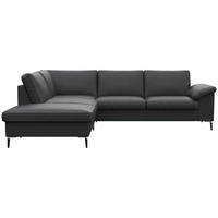 ECKSOFA Schwarz Echtleder  - Schwarz/Alufarben, Design, Leder/Metall (225/247cm) - Livetastic